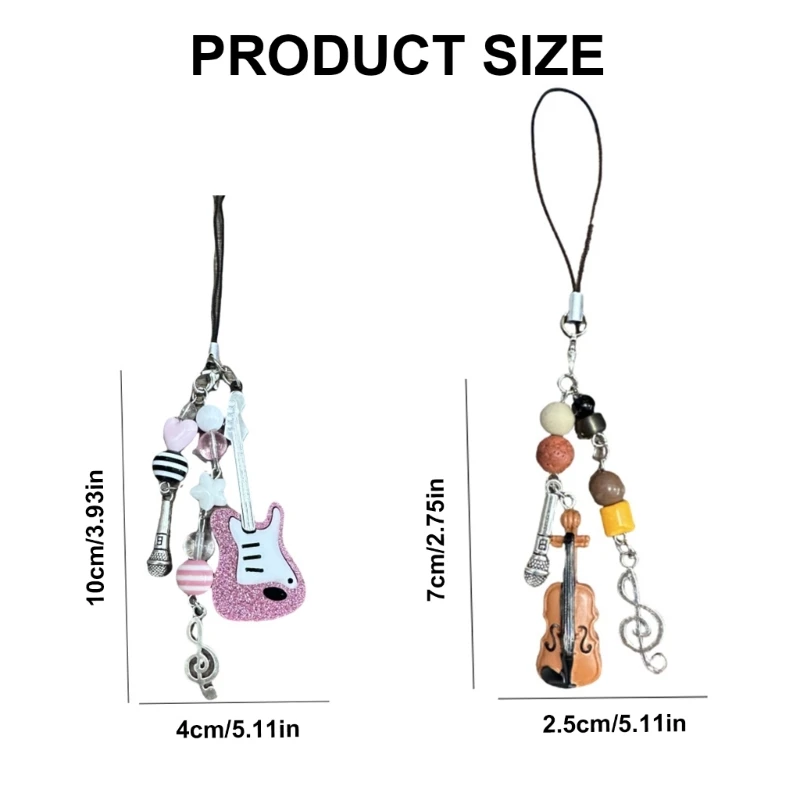 Violin Mobile Phone Chain Handcrafted Beaded Keyring Accessory Charm music Keychain Lanyard Aesthetic Y2k Unique