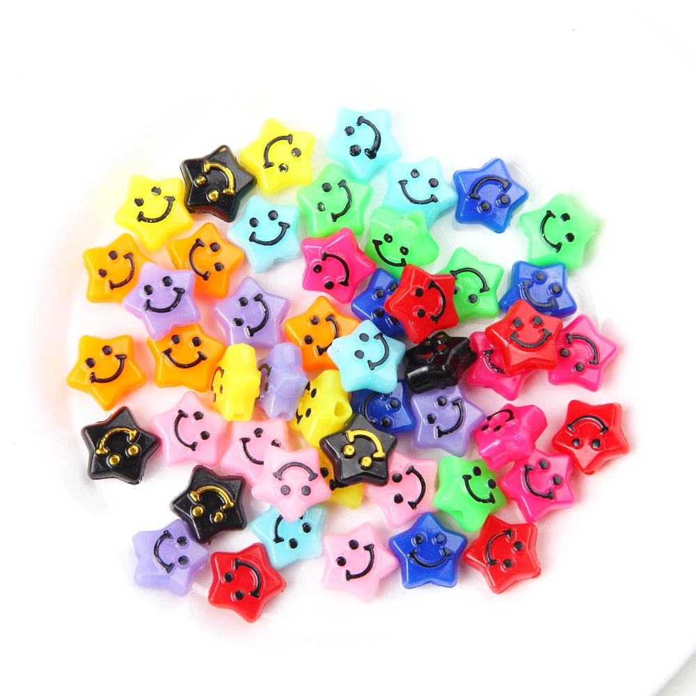 50pcs 11mm acrylic pentagonal star smiling face scattered beads beads DIY hand jewelry bracelet accessories materials