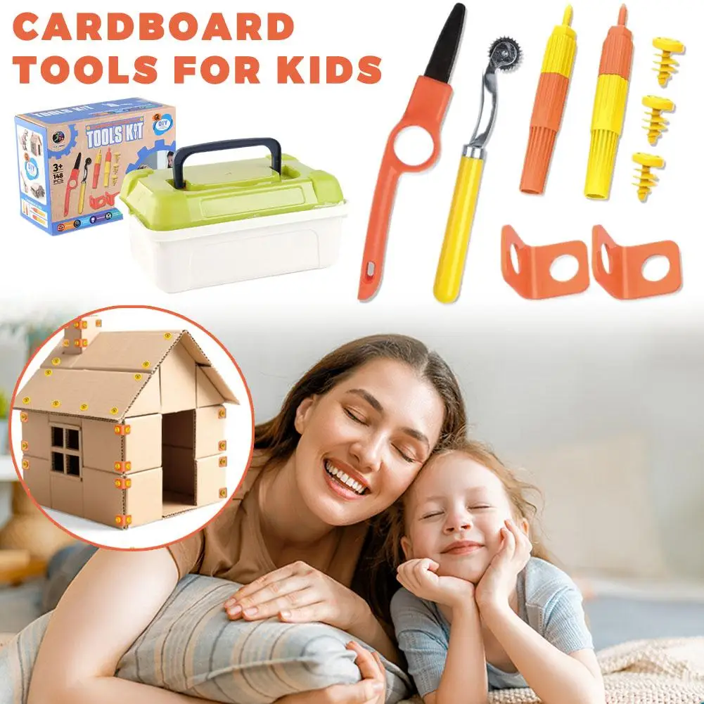 

Creative Building Toys Cardboard Construction Kit 148PCS With Safe Cutter Tool Box STEM Learning For Kids Team Activities
