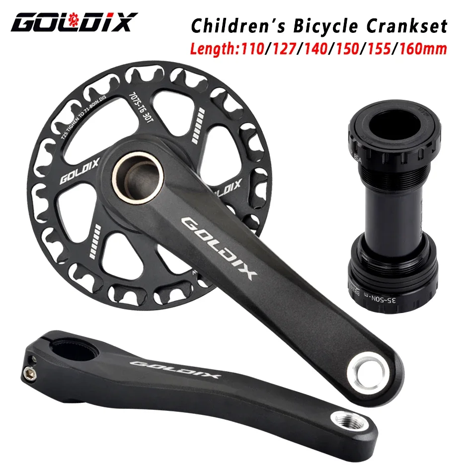 GOLDIX Children's Bicycle Crankset 110/127/140/150/155/160mm Bicycle Crank Wide Narrow Tooth Chainring with Protective Disc