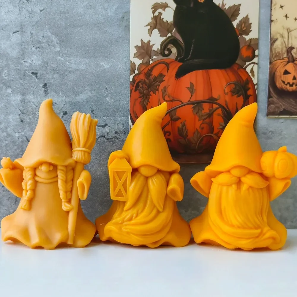 Halloween Hand Lantern Dwarf Plaster Doll Molds Pumpkin Beard Man Candle Silicone Moulds Broom Witch Chocolate Gifts Party Decor