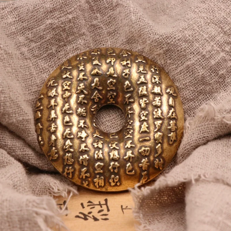 Antique Brass Relief Heart Sutra Buddha Head- Traditional Peace Buckle Paperweight