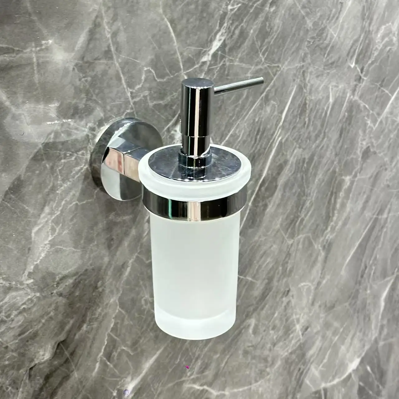 Chrome-plated stainless steel wall-mounted foam hand sanitizer dispenser with glass stand for bathroom, hotel or toilet use