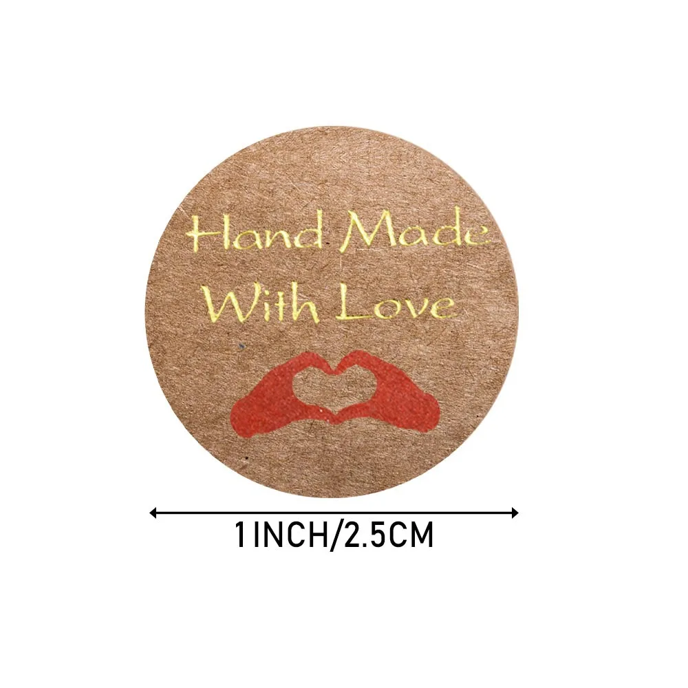 Handmade With Love Kraft Paper Stickers 100-500pcs 1inch Adhesive Labels Baking Wedding Decoration Party Decoration Sticker