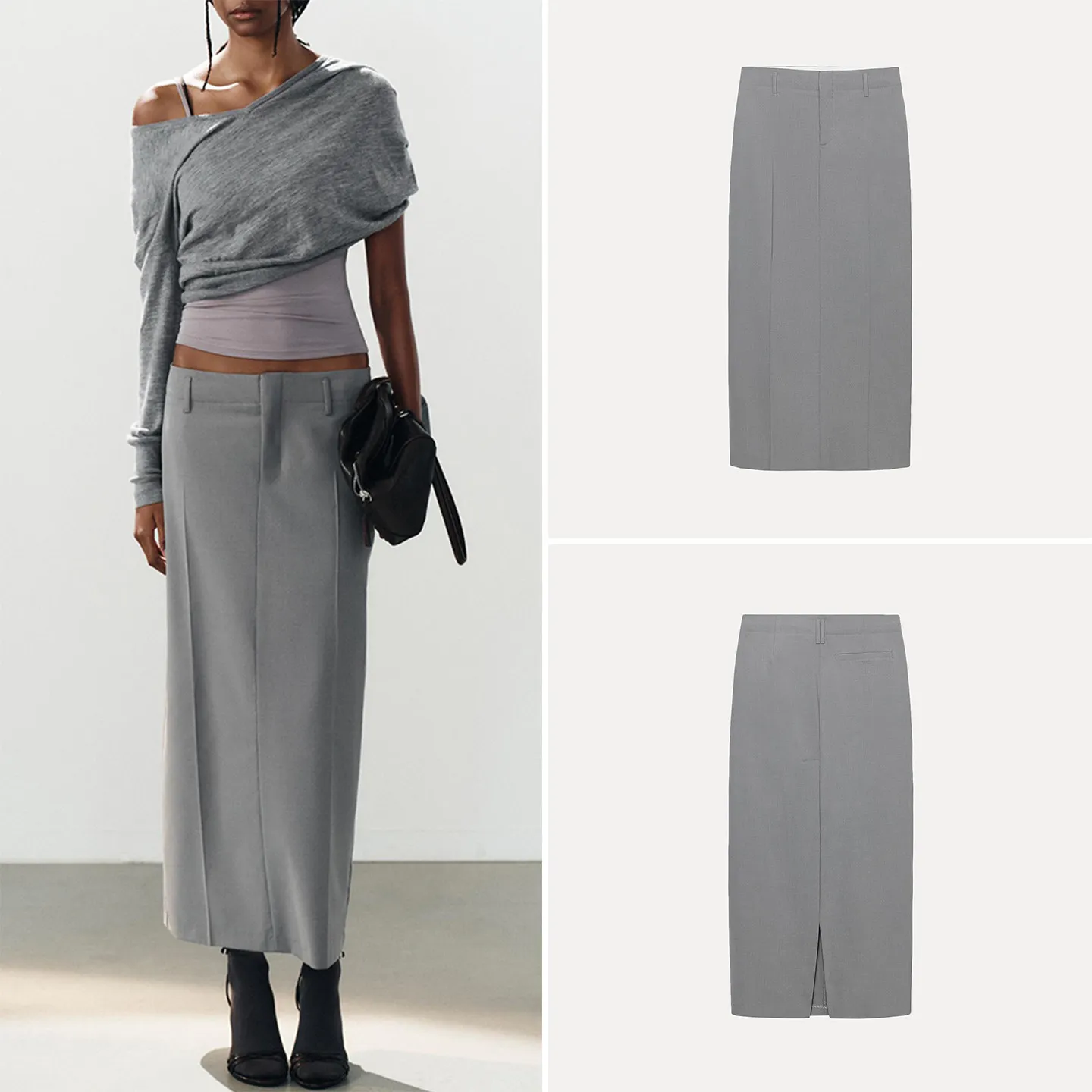 Midi Skirt Long Skirt Half Body Skirt mid Waist Back Split Design Women's Fashion Autumn 2026 ZADATA Brand Straight Cut Loose...