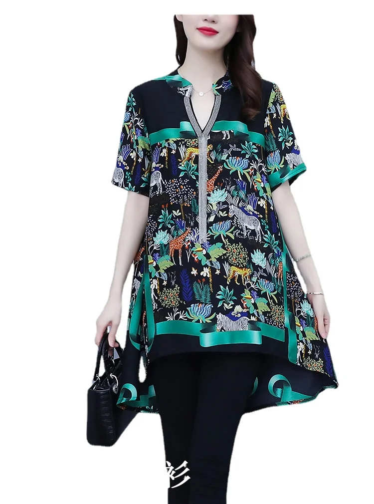 

Fashion Big Size Women Printing Pullovers Women Fat Mother Loose Printed Blouses Femme Long Tops