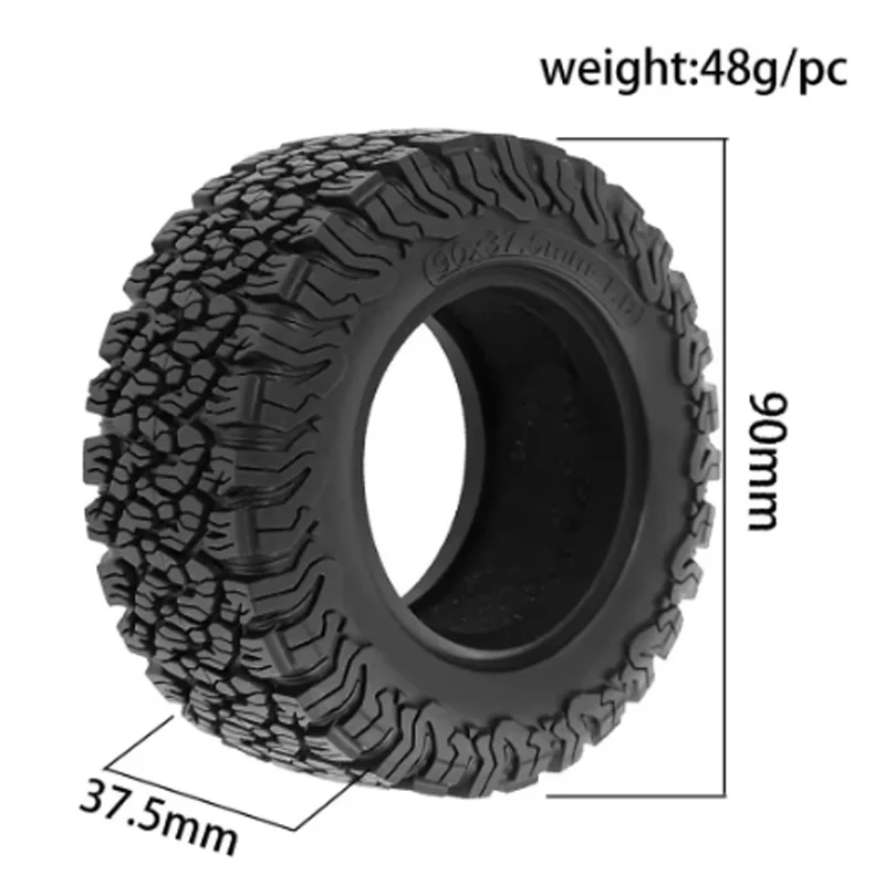 1.9 Inch Beadlock Wheel & Tire Set - High-Grip Rubber Tires for 1/10 RC Crawlers (Axial SCX10 II, TRX-4)