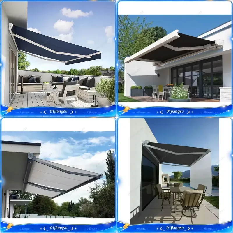 6x3m Large Horizontal Foldable Awning Canopy Heavy Duty Manual Retractable Sun Shade Shelter for Outdoor Terrace Patio Garden