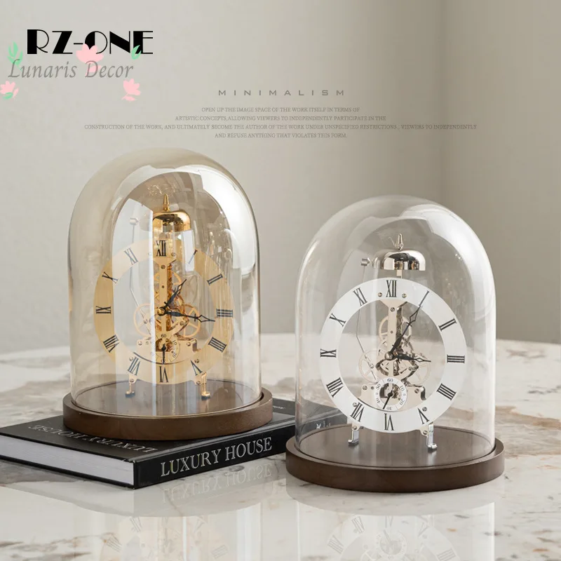 

Luxury transparent dome table clock - mechanical timepiece with glass cover