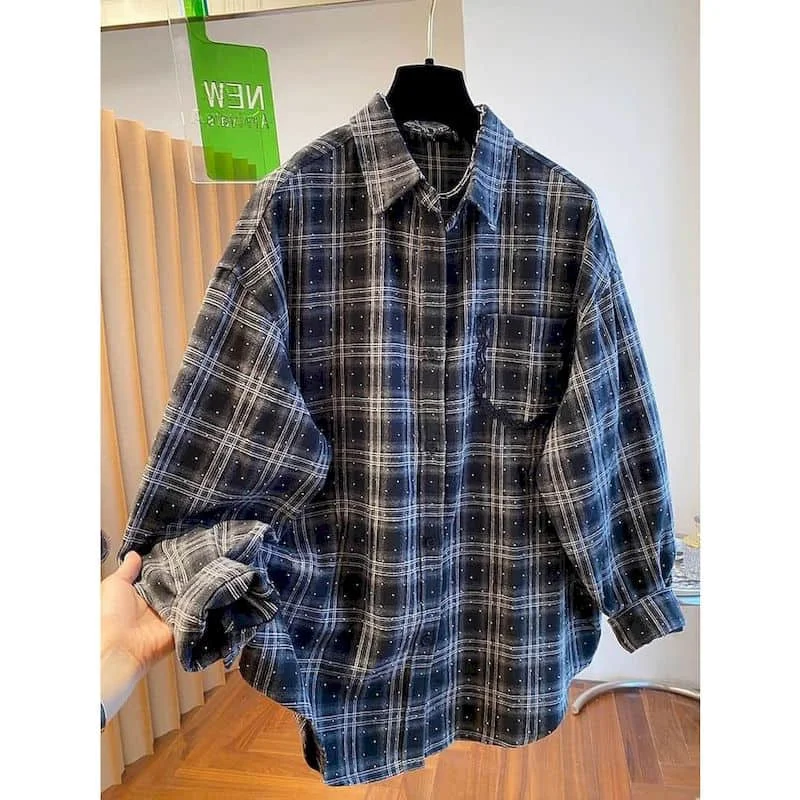 

Shirt Jackets Women Vintage Korean Style Oversized Polo-neck Solid Cardigans Long Sleeve Workwear Coats Mid-length Women Tops