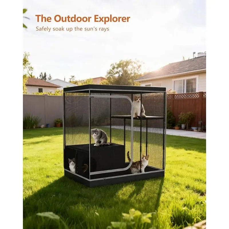 

Large Cat Cage, Cat Enclosure Indoor with Litter Box, Cat Playpen for Adult Cats, Kittens & Small Animals, Multi-Le el Kennel, P