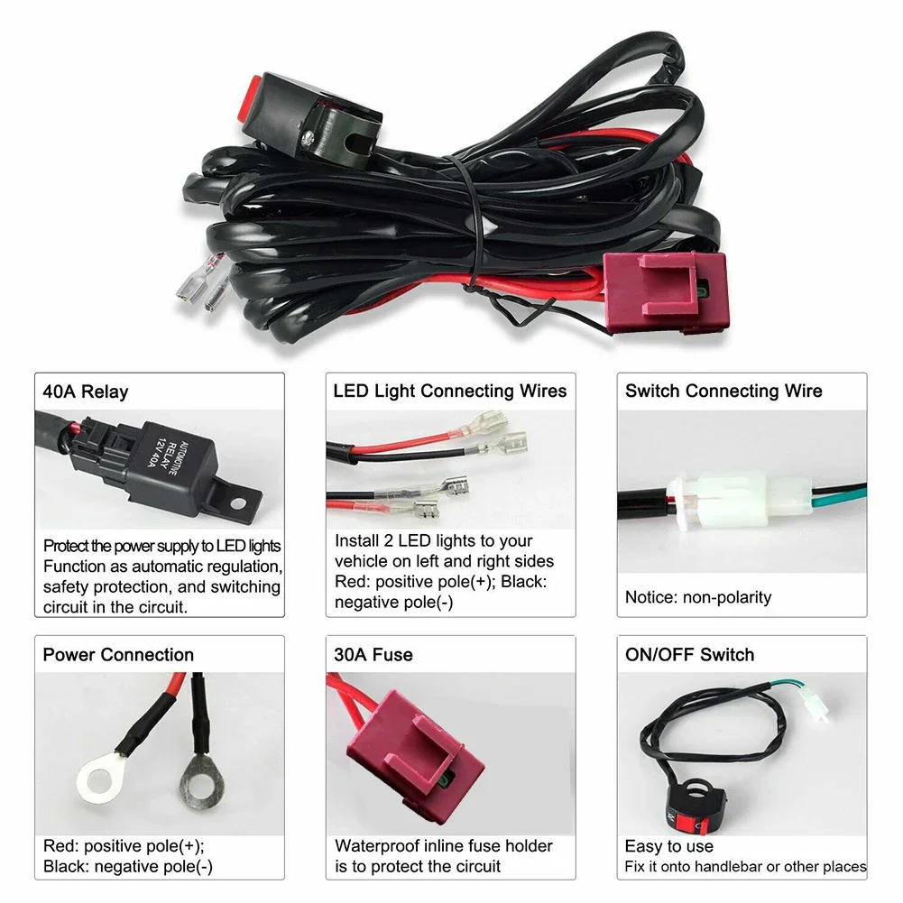 

Motorcycle Fog Light Wiring Harness DC 12V Motorbike Spotlight Cable Accessory Work Light Connector Wiring Harness Kit
