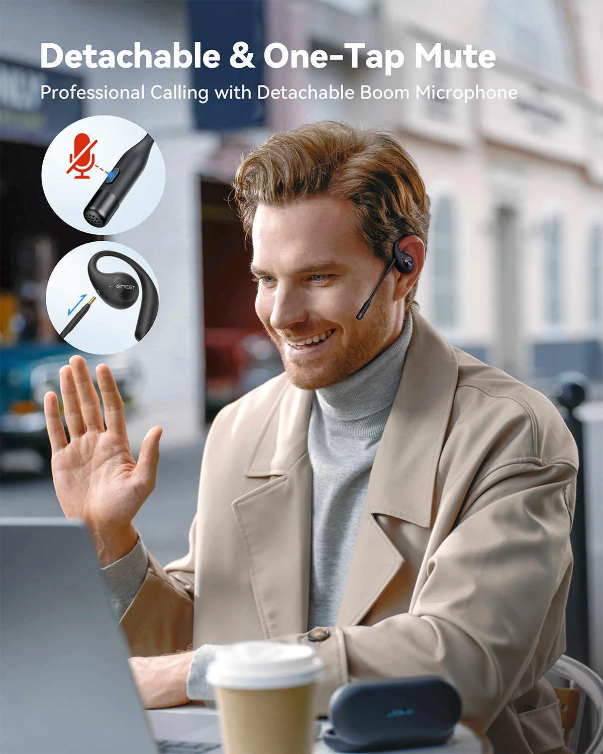 Open Ear Earphones Wireless Bluetooth 5.3 EMEET AirFlow Headphone With Microphones HyperBass OWS Earphones Air conduction Earbud