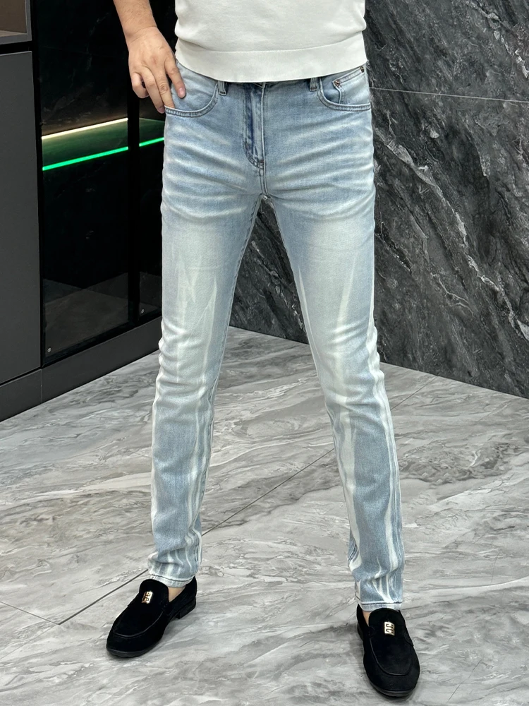 

Slim Fit Men's Jeans Fashionable Design Light Colored Straight Leg Casual Versatile Summer Trendy Washed Polyester Cotton Blend