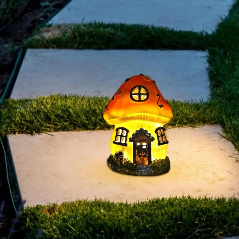 Mushroom House Shape Lamp Waterproof Solar Lamp Fairy House Luminous Sculptures Garden Decoration Patio Lights Lawn Ornament