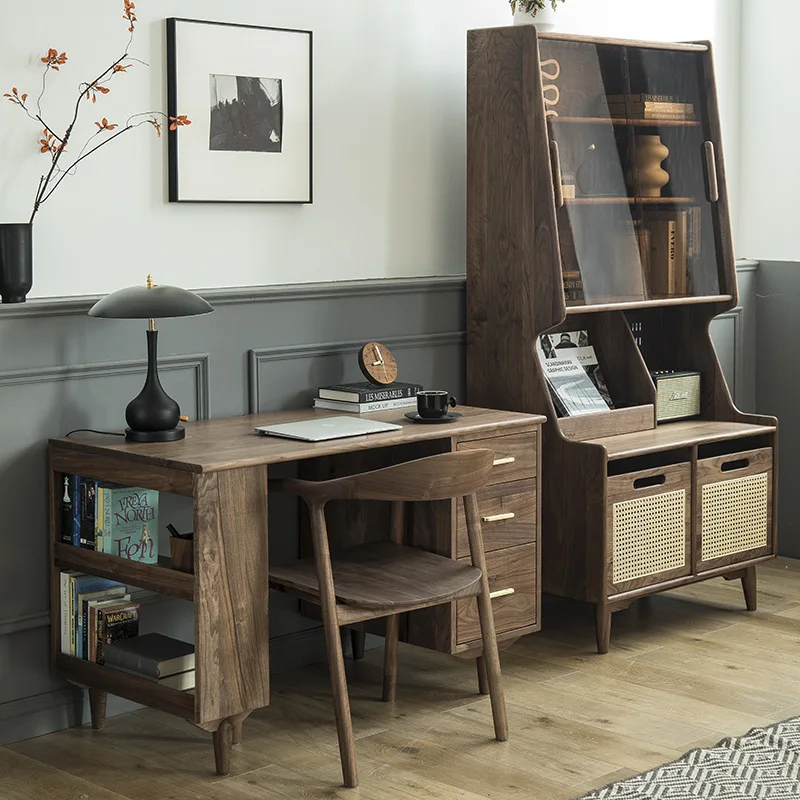 مكتب لوح بفتحة من الخشب الصلب الاسكندنافي، رف كتب متكامل لتخزين غرفة النوم المنزلية، شقة صغيرة