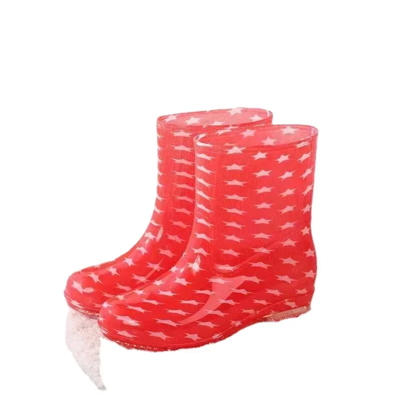 Print Rain Boots Women Waterproof Work Shoes for Girls Non Slip Anti Skip PVC Water Shoes Rainboots Mid-Calf Botas 2024