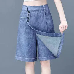 2024 Summer New Thin Short Five Score Denim Skirt Female Fashion Loose Casual Wide Leg Pants High Waist Shorts Women Jeans W360