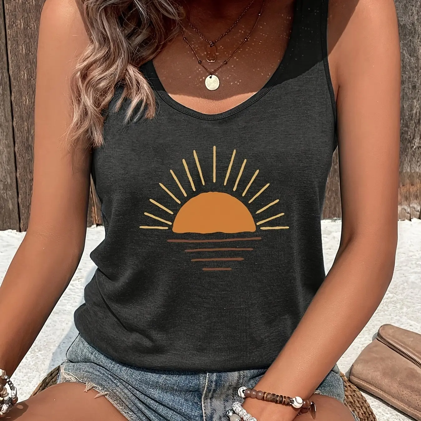 printed Summer women's loose and personalized dream catcher mesh printed vest top T-shirt comfortable sleeveless