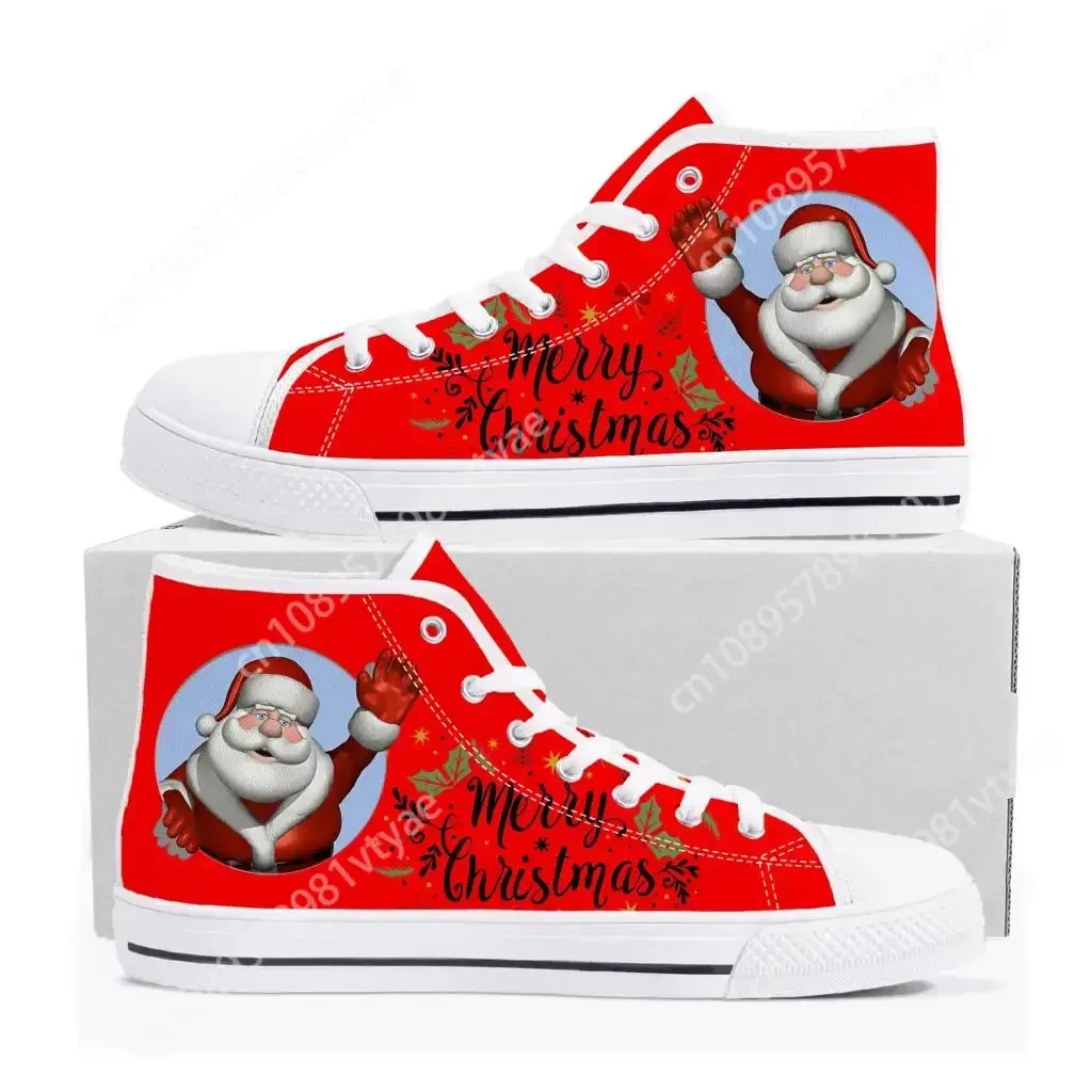 Merry Christmas Santa Claus Snowman High Top Sneakers Mens Womens Teenager Canvas High Quality Sneaker Couple Shoes Custom Shoe