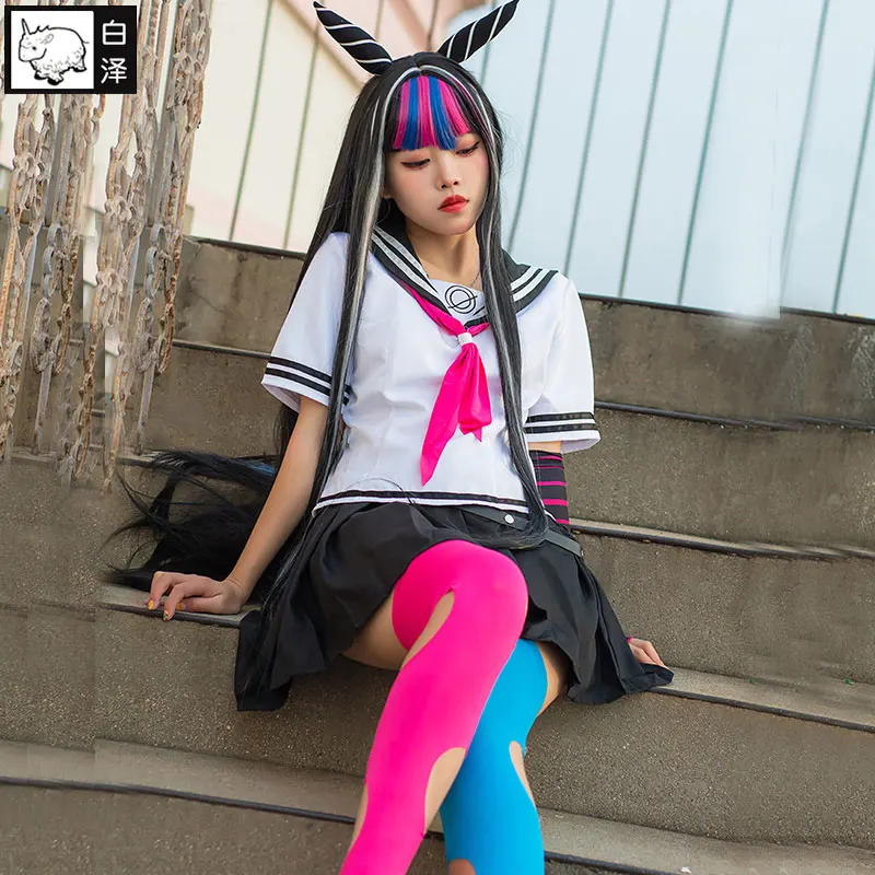 Ibuki Mioda Cosplay Costume Danganronpa Female Chiaki Cosplay Student Jk Uniform Skirt 6 Sets + Wig Of Halloween Costume XS-3XL