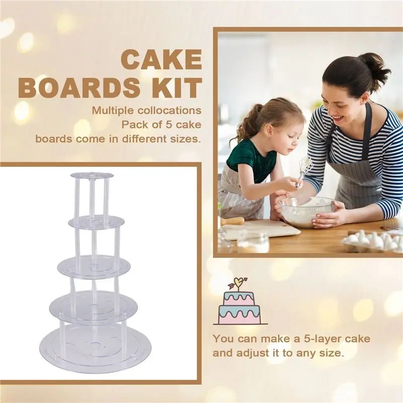 AT63-Cake Supports For Multi-Tier Cakes Cake Stand 5 Levels (9/12/16/20/26Cm)) With 20 Plastic Dowel Rails Cake Supports