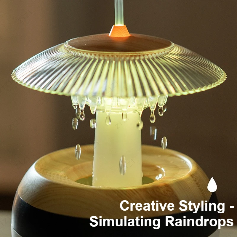 USB Umbrella Shaped Simulation Raindrop Humidifier Home Indoor Bedroom Rainbow Gradient Atmosphere Light Humidifier