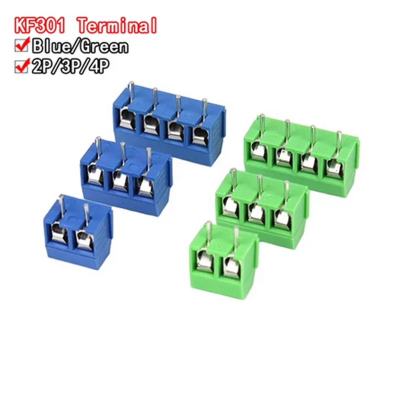 20pcs KF301-2P/KF301-3P/KF301-4P KF301-5.0-2P KF301-5.0-3P KF301-5.0-4P KF301 5.08mm Plug-in Screw Connector Blue/Green