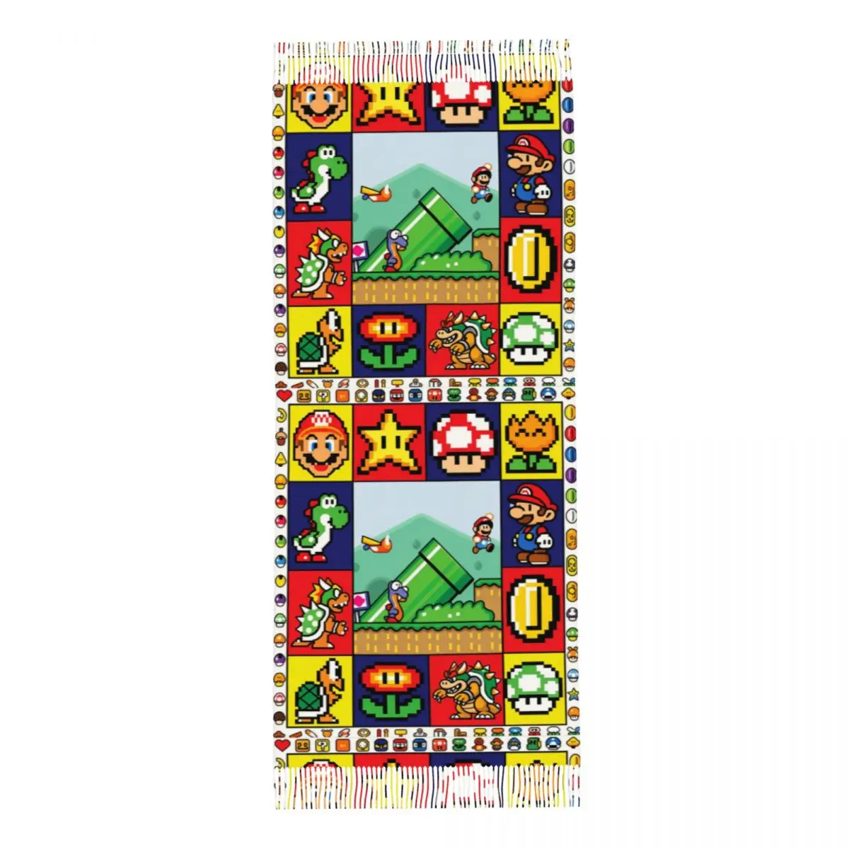 Écharpe femme avec pompon années 90 jeu Marios champignon étoile grand châle doux et chaud Super cadeaux foulards Pashmina