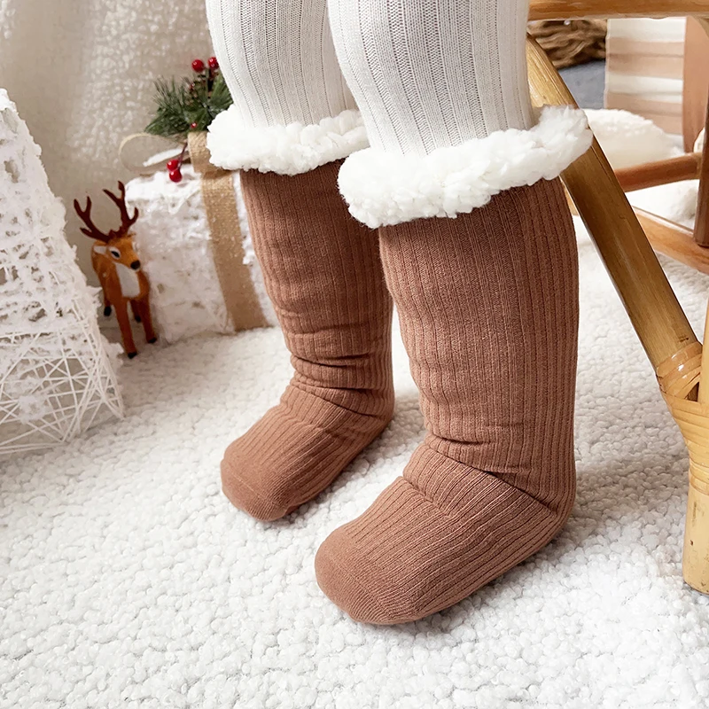 

Winter Warm Sherpa Toddler Baby Floor Socks Anti-slip over the Knee Socks for Kids Infant Girls Boys