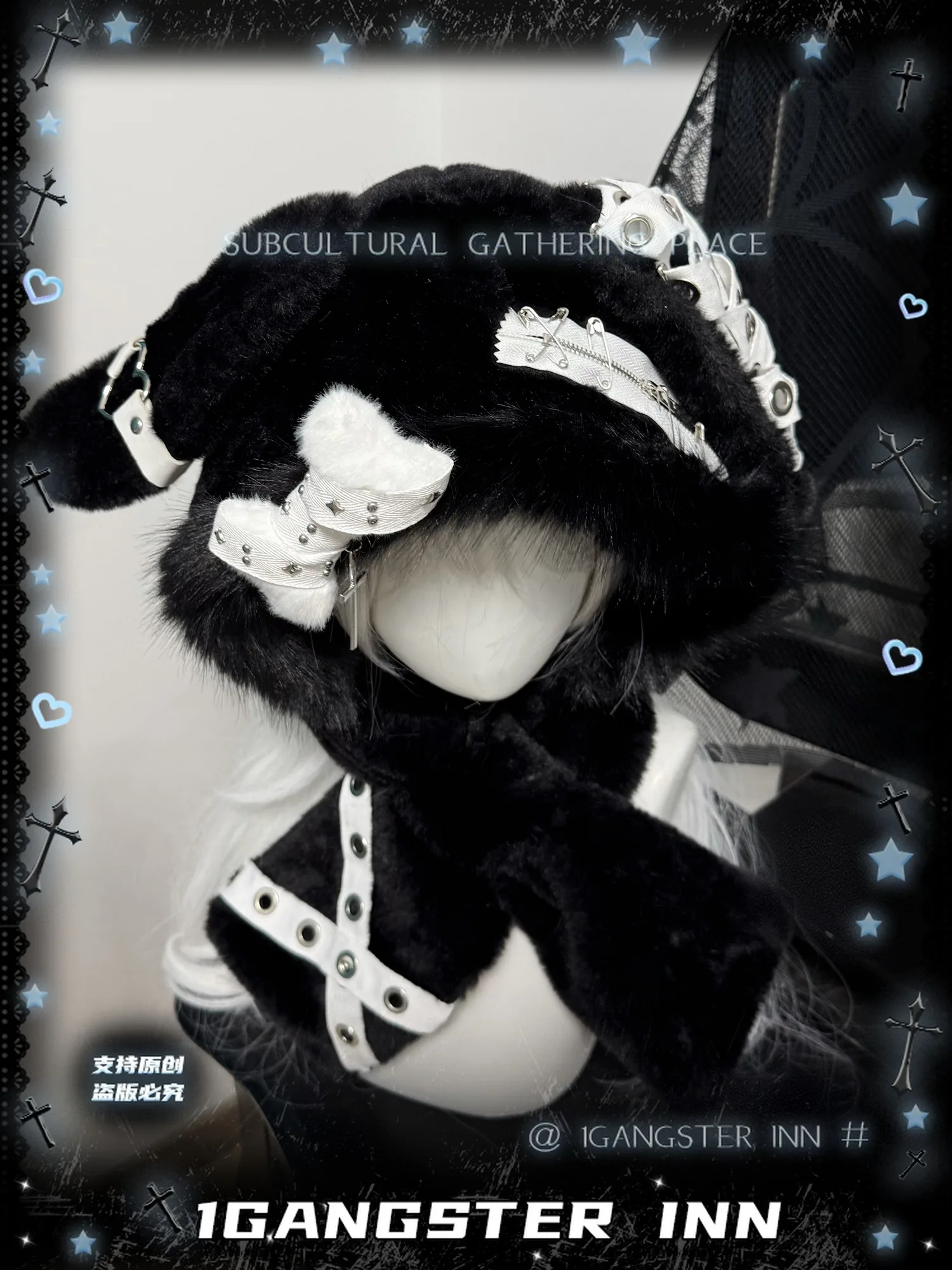 

Original Rabbit Ear Hat Subculture Y2k Hat Punk Plush Ear Protector Hat Heavy Industry Bone Animation Coslplay Wear Accessories
