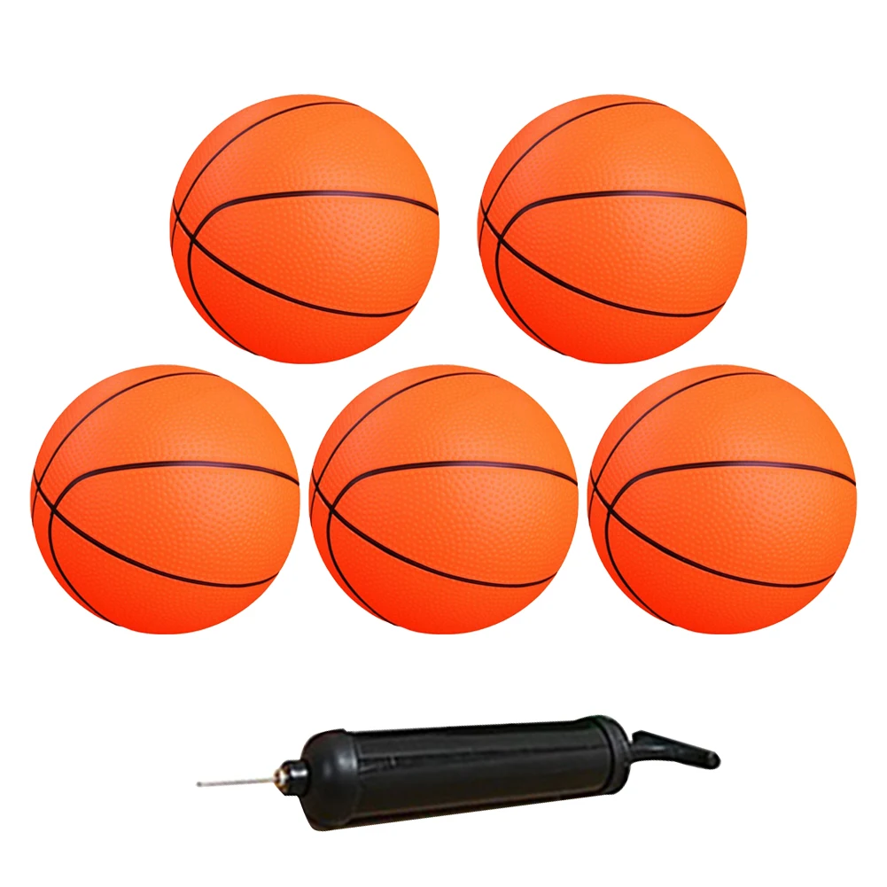 5Pcs 18cm Inflatable Basketball with Pump Mini Orange Basketballs PVC Inflatable Beach Balls Kid Adult Sports Toy