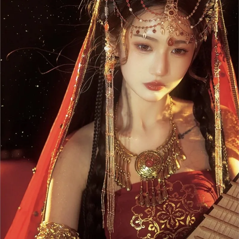 Han Chinese Clothing Exotic Veil Internet Celebrity Travel Vacation Headdress for Taking Photos