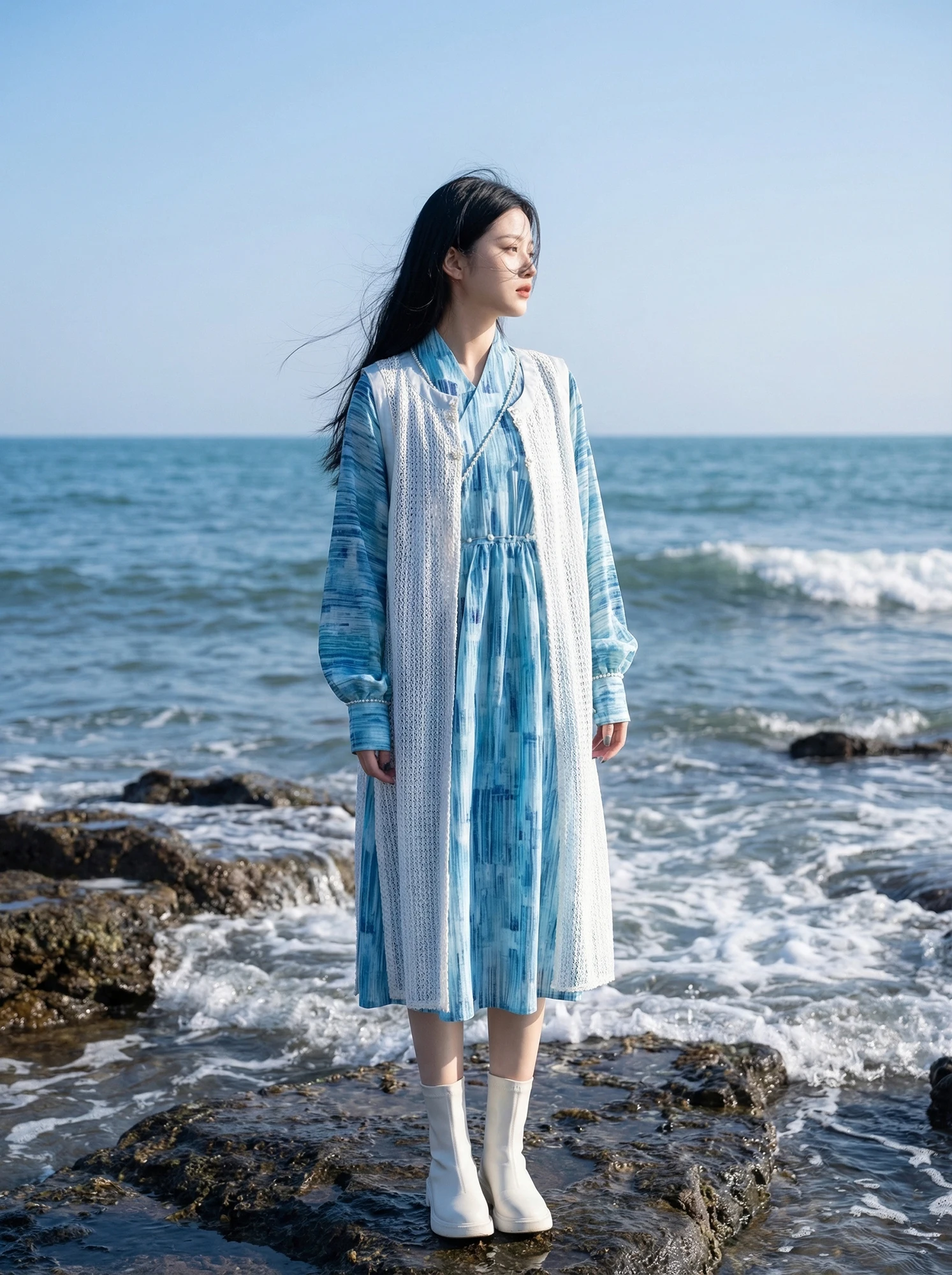 

Original Xiaolu Water Hanfu Ming Dynasty Style Blue Series Summer Light Wave Whispers Daily Life Underdress Costume
