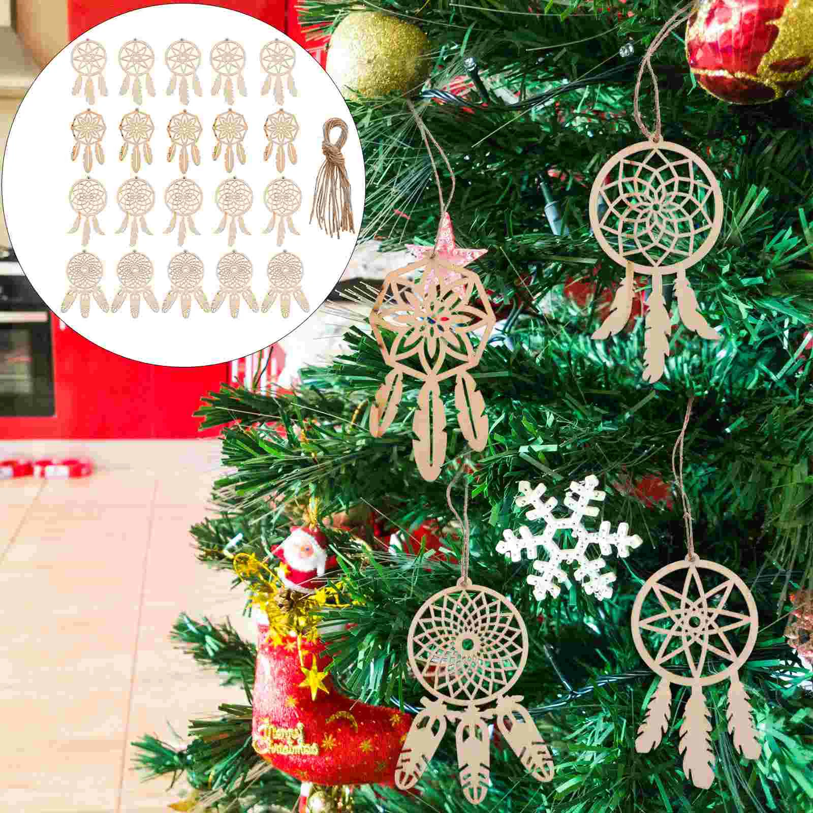 40 Pcs Wooden Dreamcatcher Ornaments Crafts Decorate Mini Suite DIY Hanging Decorations Child