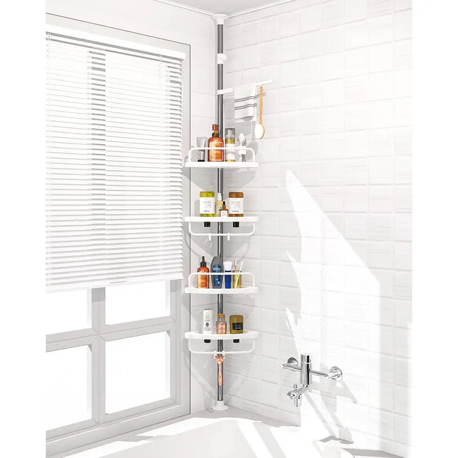 

4 Layer Corner Shower Caddy, Adjustable Shower Shelf, Constant Tension Stainless Steel Pole Organizer, Rustproof 3.3 to 9.8ft