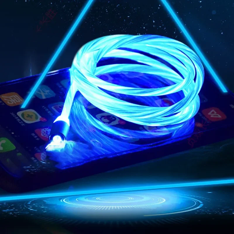 MVQF 3in1 Magnetic Flow Luminous Lighting Charging Mobile Phone Cables Cord Charger Wire for Xiaomi LED Micro USB C for Iphone
