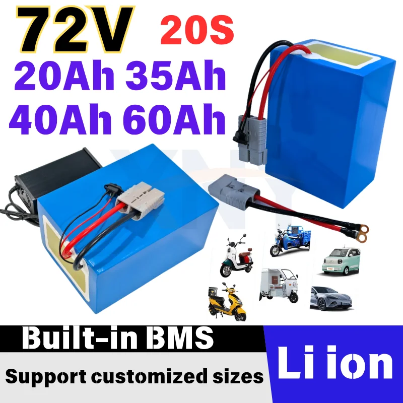 72V High Capacity Lithium Ion Battery Pack with BMS for Folding Cart Two-Wheeled Cart Law 30Ah 40AH 60Ah 50A 100A 150A 200A up t