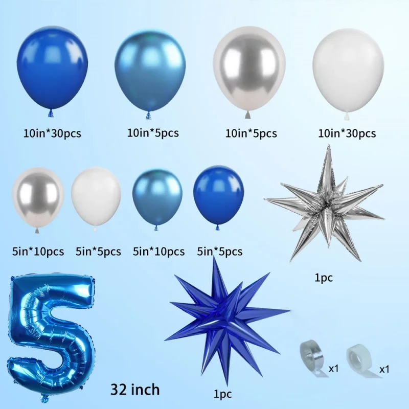 Синий тематический комплект гирлянд из воздушных шаров на 9-й день рождения - серебряные воздушные шары со звездами и знаком «С Днем Рождения» для декора детской вечеринки