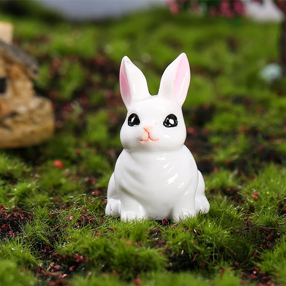 

5pcs Miniature Rabbit Figurines Resin Small Bunny Decor For Garden Micro Landscape Mushroom Ornament Yard Decoration
