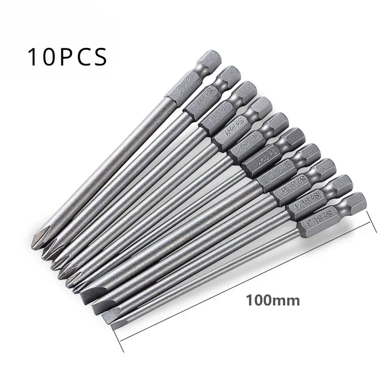 

A Word Cross Hexagon Strong Magnetic Screwdriver Combination 100mm Long Screwdriver S2 Material 10-piece Set