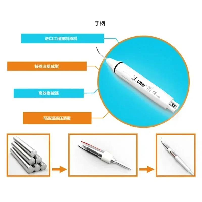 VRN-Brosse à dents à ultrasons VR-K08A, utilise une poignée haute température, désinfection, tube d'alimentation robuste, corne en titane, résistance à la fatigue, fracture