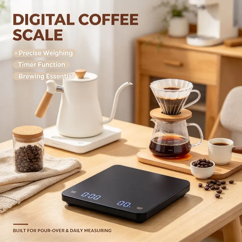 Digital Espresso Coffee Scale High Precision LCD Display Pour Over Drip Brew Weight Gauge for Barista Home Kitchen Accurate