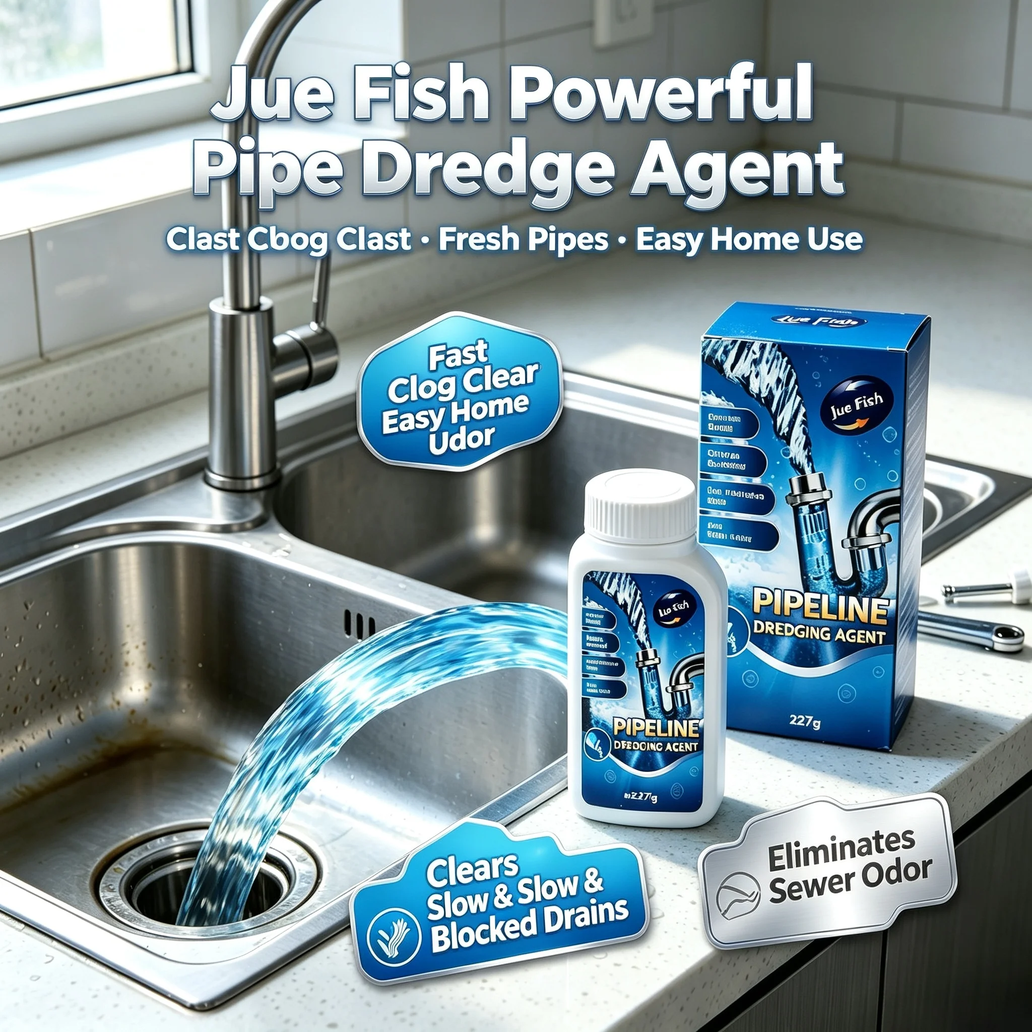 Powerful Pipe Dredge Agent Fast Dissolve Clogs Drain Unblocker for Kitchen Sink Deodorize Odor Pipe Home Pipeline Cleaning Agent