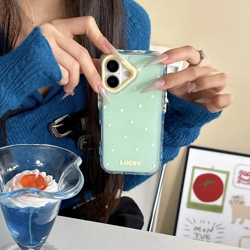 INS Korea Cute Dopamine Polka Dot Color Pattern Phone Case For iPhone 16 15 14 13 Pro Max Soft Shockproof Back Bumper Cover