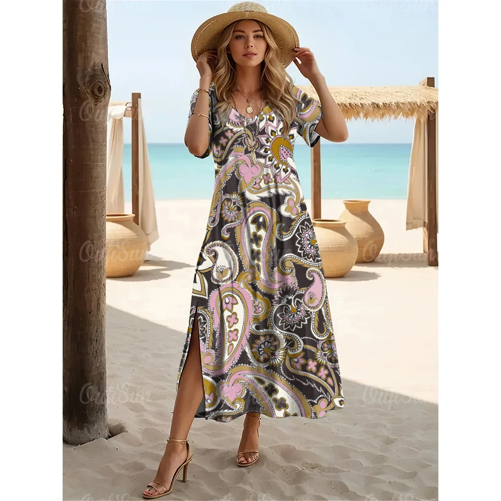 Multicolor Paisley Print Women's  Dresses Elegant Dresses Plus Size Long Dresses Summer Women's Clothing Free Shipping