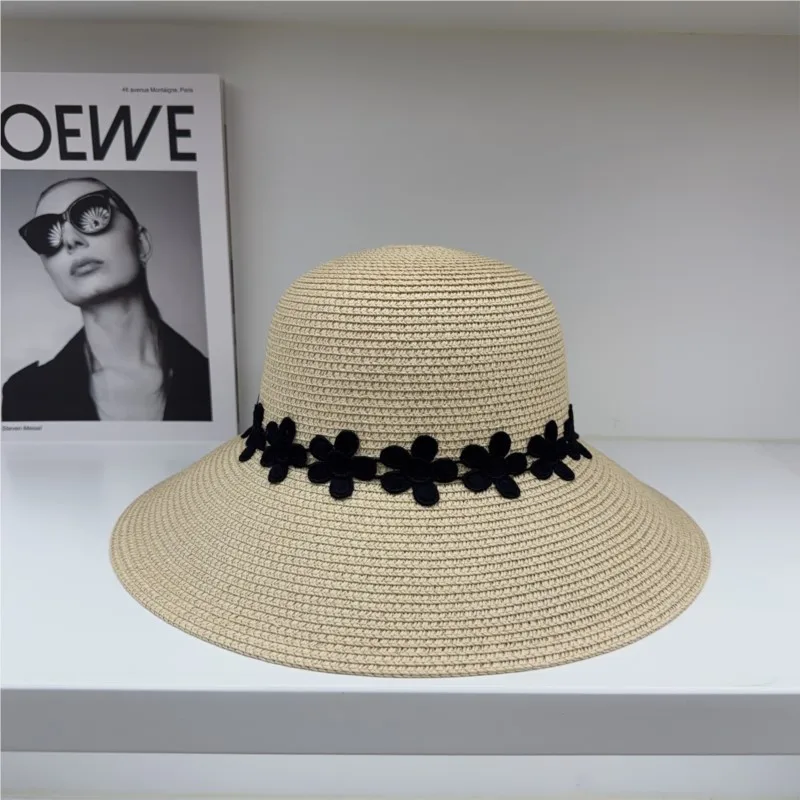 Flower woven fisherman's hat women's seaside vacation wide-brimmed outdoor outing