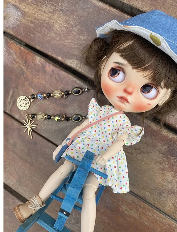 BJD Doll Clothes Polka dot flying sleeve short skirt jeansSuit For 1/6 30cm Blythe Dolls (Fit for Pullip,Ob24, Licca)