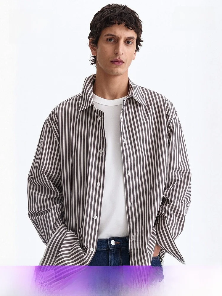 

H&M Men's Casual Cotton Shirt Standard Fit Long Sleeve Button up Daily Wear Regular Length Spring Summer New Arrival