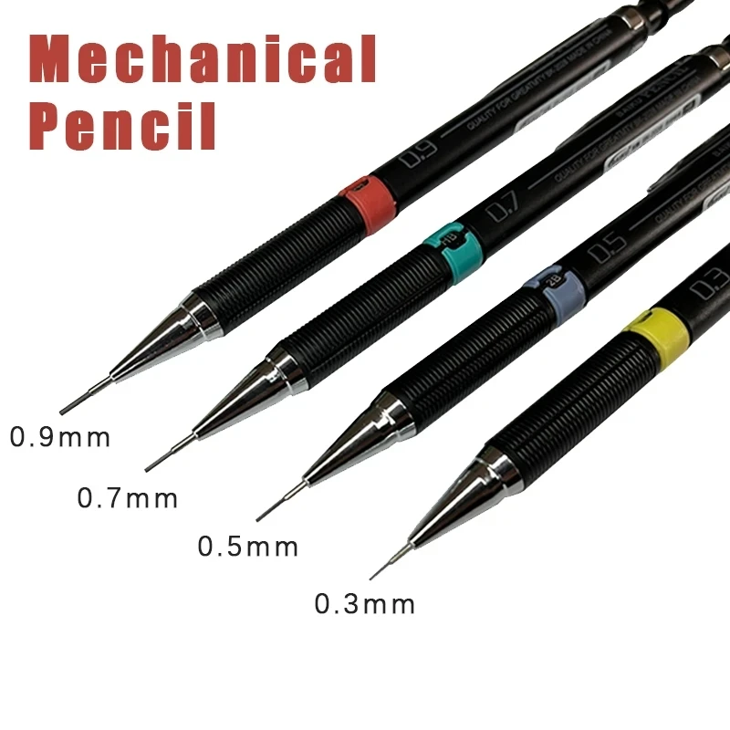 0.3 0.5 0.7 0.9mm Mechanical Pencil with Lead Set Student Automatic Pencils with Eraser Design School Painting Writing Supplies